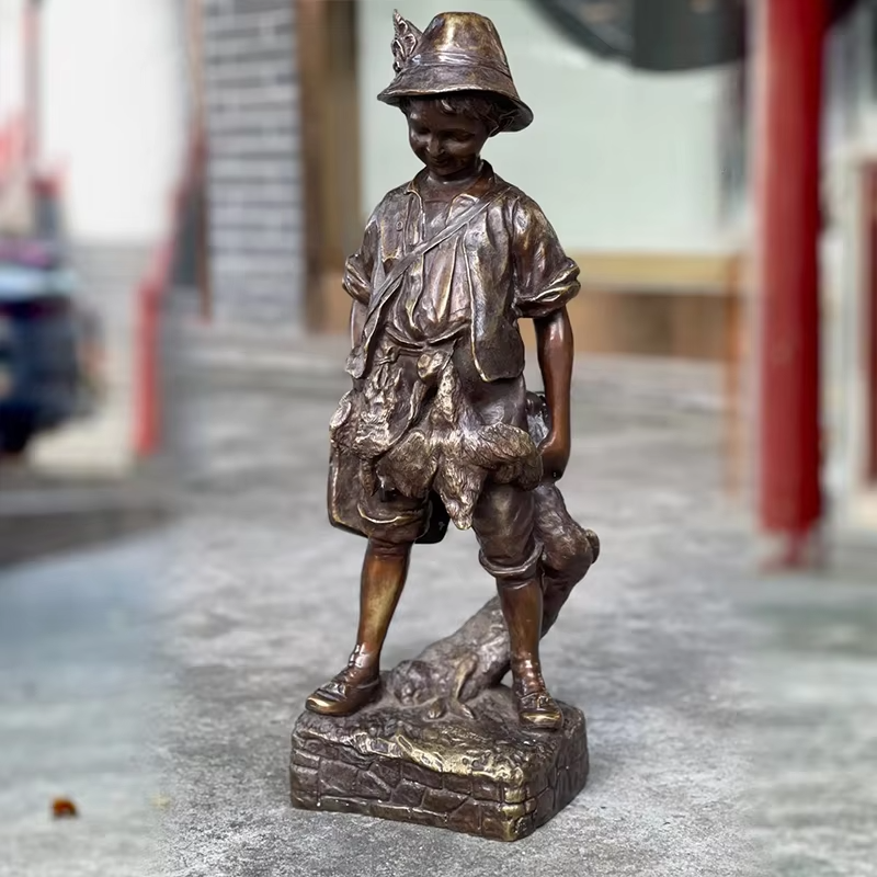 Sculpture Pure Copper Cast Figure Harvest Boy